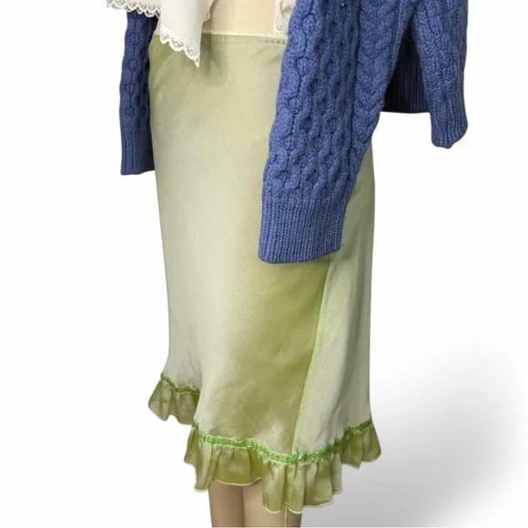 90s vintage lime green ruffle low rise skirt with sequin trim - Picture 4 of 9